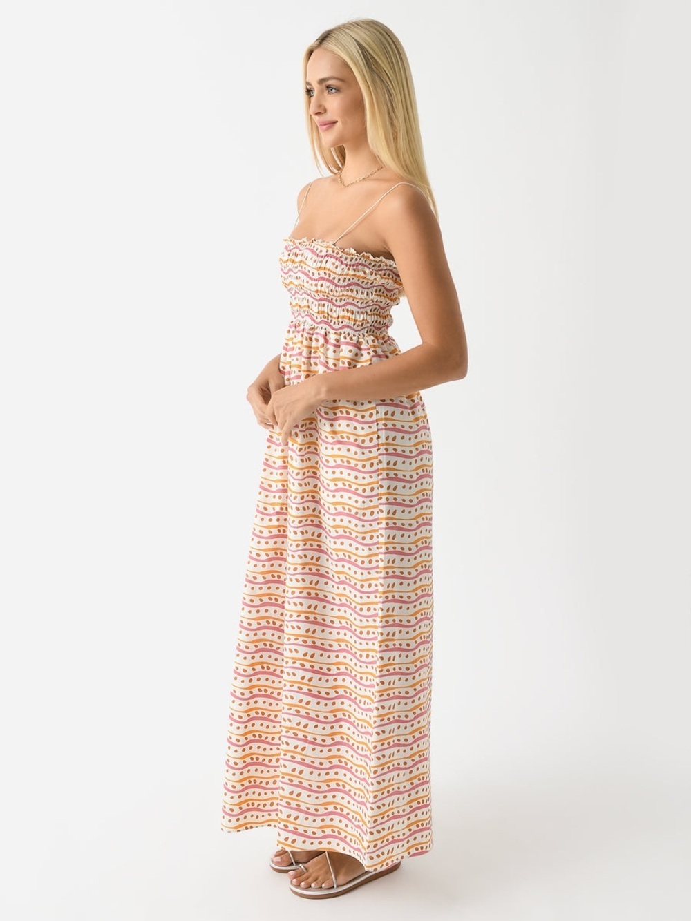 Cala De La Cruz Smocked Cotton Maxi Dress in Binsmulti